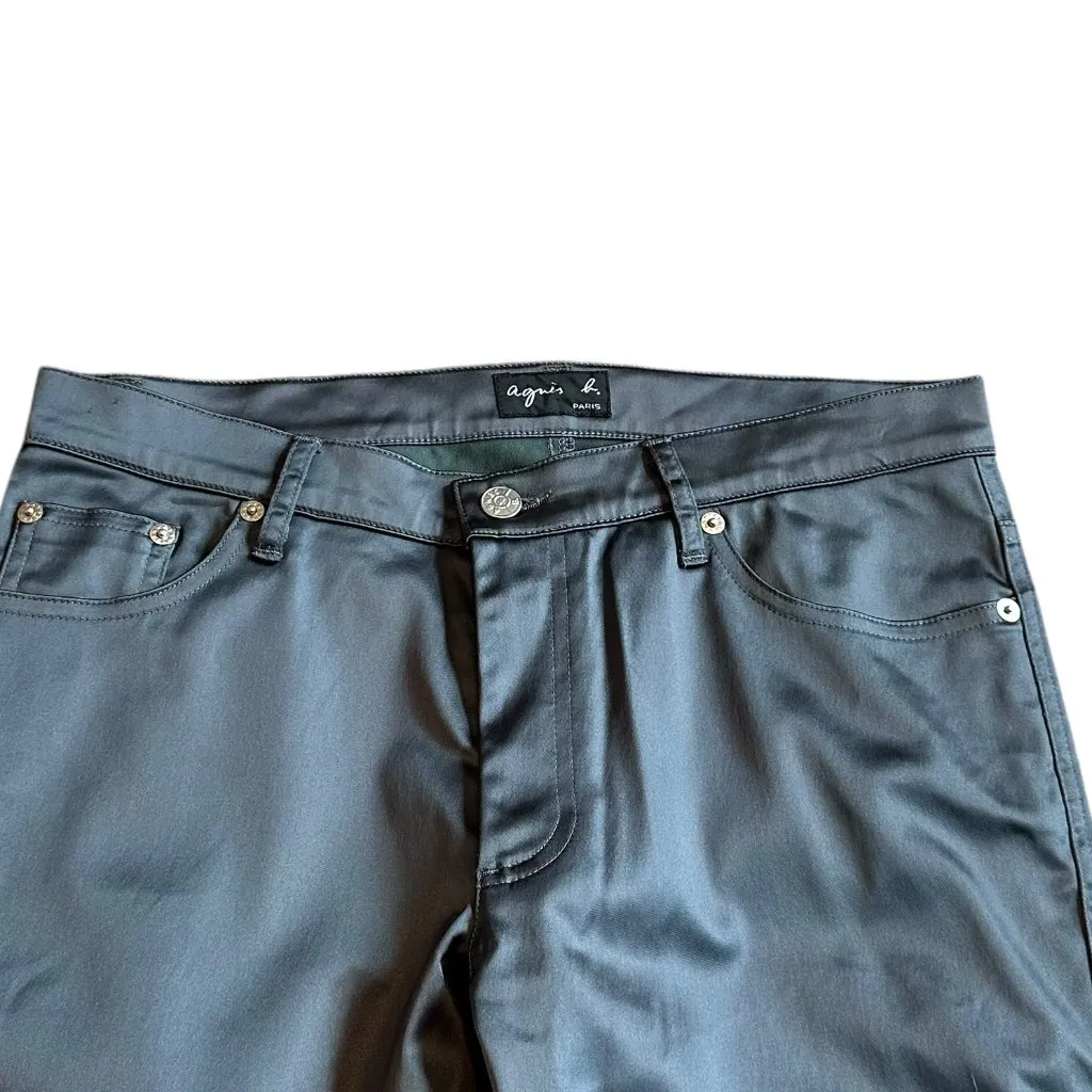 Agnes B. Paris Blue Satin Skinny Pants Cocktail Party Casual Size 40 8 Women's - Image 2