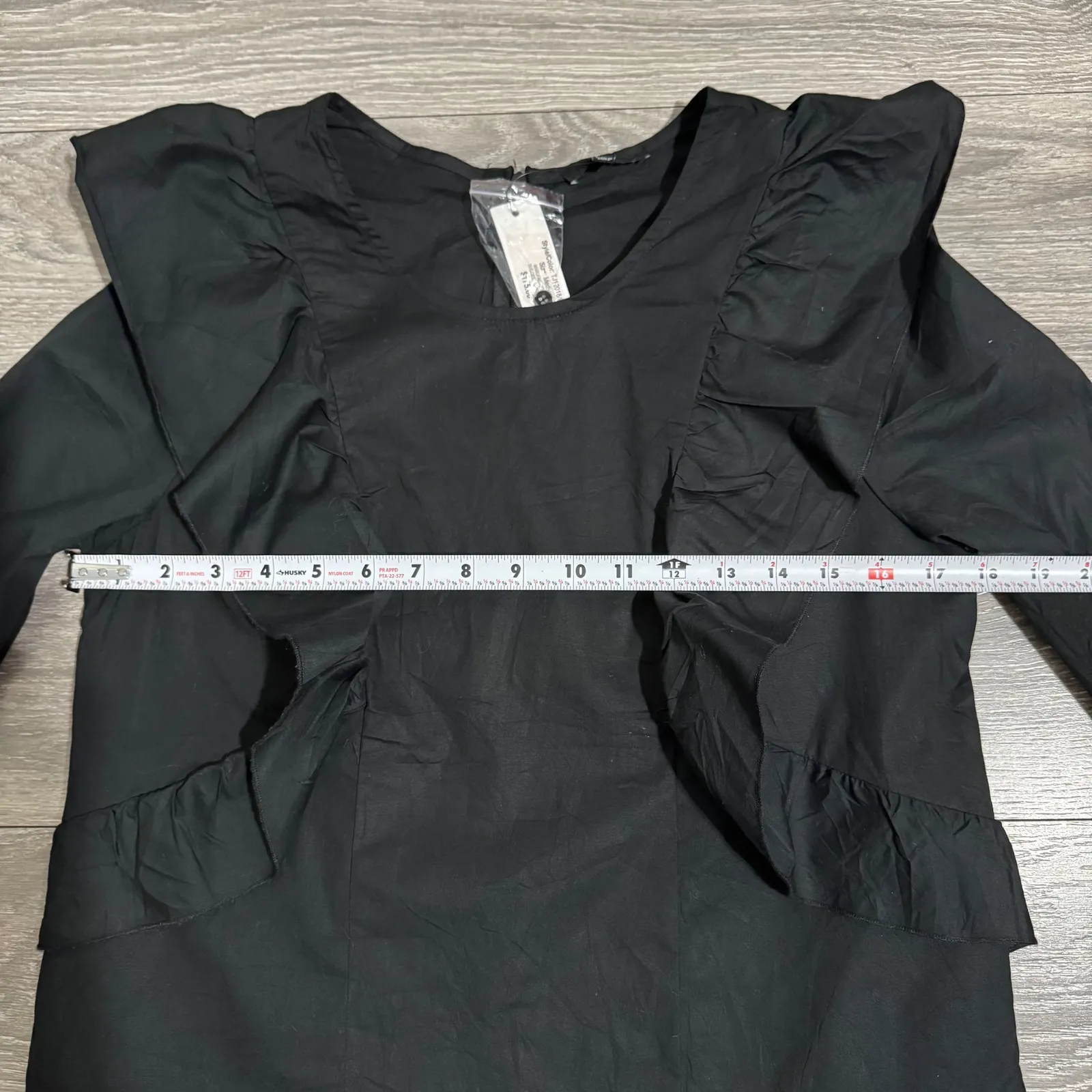 New DREW Black Ruffle Shoulder Long Sleeve Whimsigoth Top Women M Cottagecore - Image 9