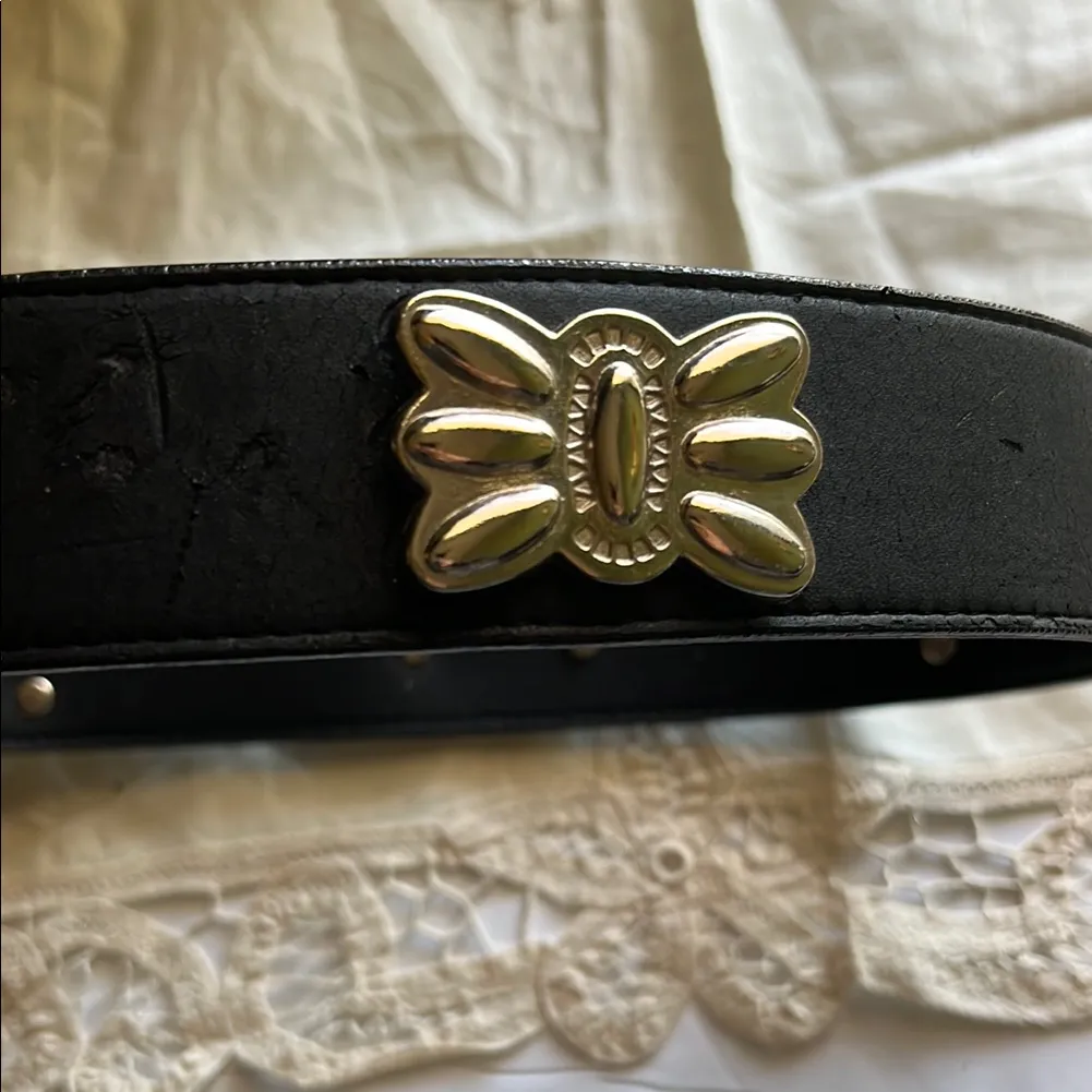 Elegant Black Belt with Silver Butterfly and floral designs and Buckle - Image 3