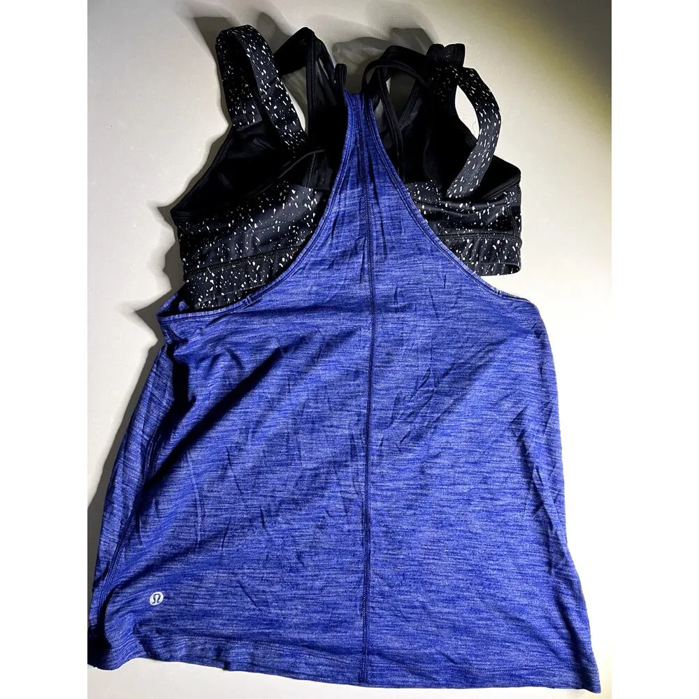 EUC Lululemon Tough it Out Tank Top Tennis Workout Blue Black Speckle Sz 10 - Image 3