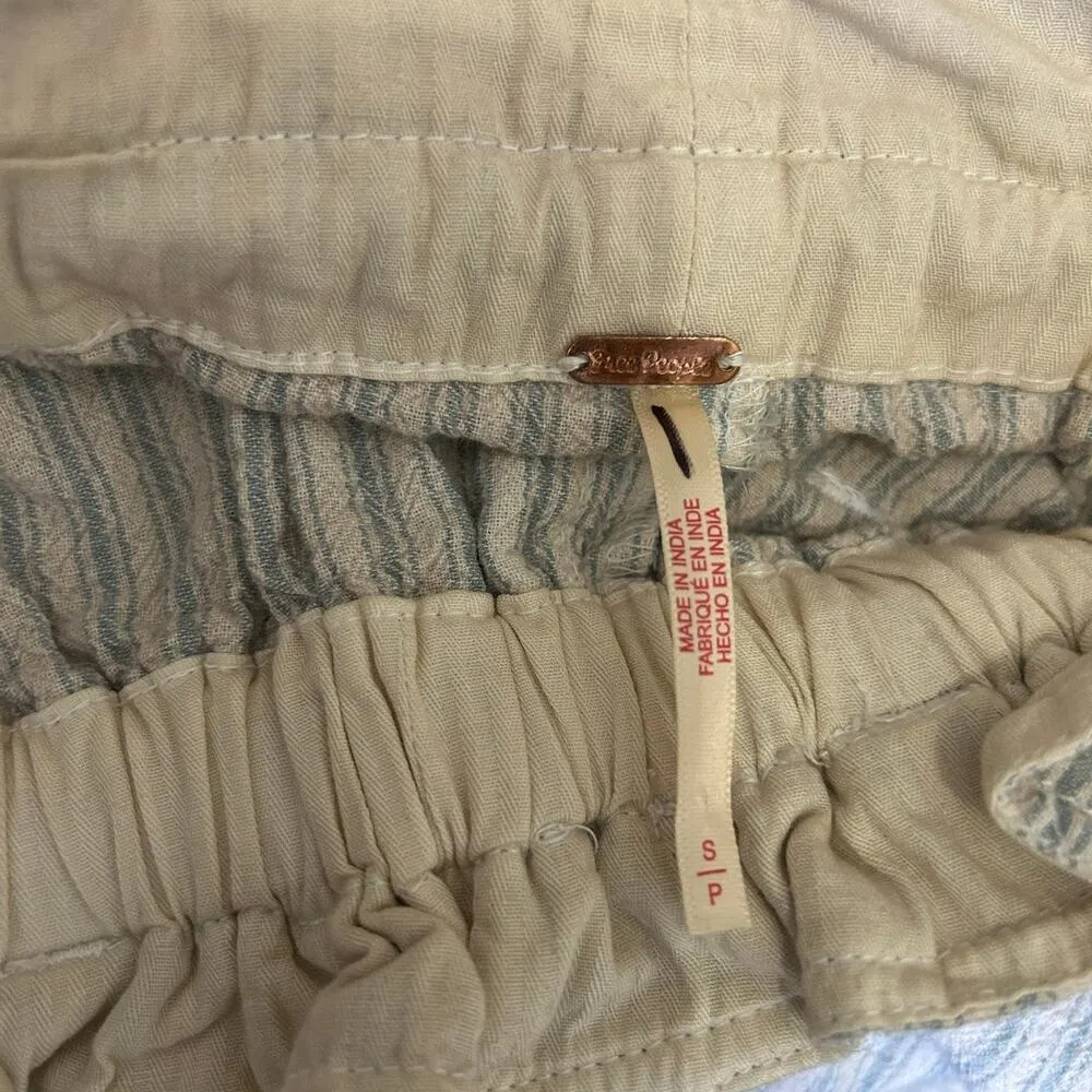 NEW Free People Runyon Oversized Stripe Pant Paperbag Tie Waist Small Blue Harem - Image 7