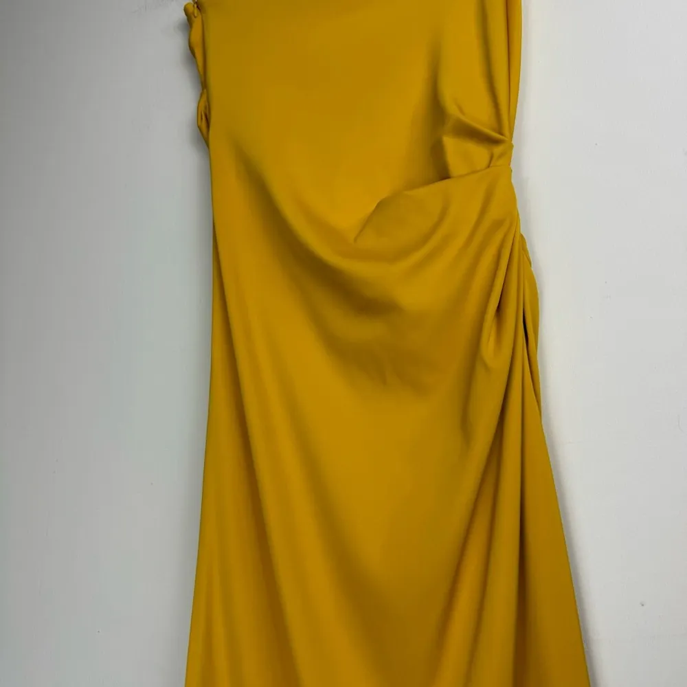 NWT ZARA Strapless Maxi Dress Sz Small Golden Yellow Side Pleats Ruched - Image 14