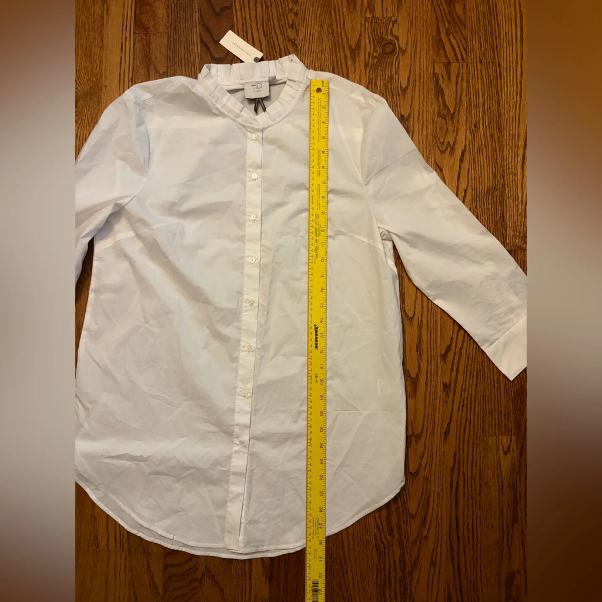 HD in Paris from Anthropologie White Ruffle Collar Button-Down Blouse - L (NWT) - Image 6