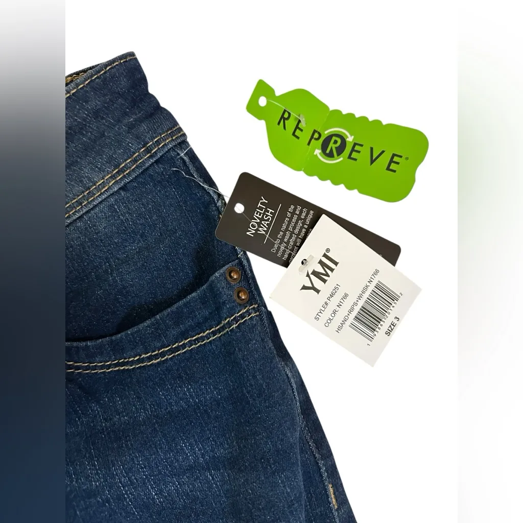 NWT YMI WannaBettaButt Dark Blue Flare Jeans | Distressed Hem Repreve Denim 3/26 - Image 3