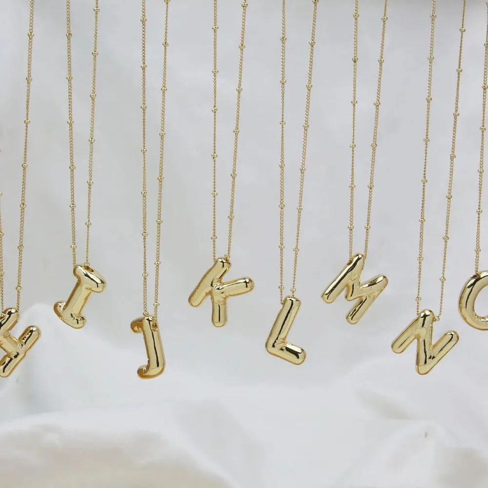 Bubble Balloon Letter M Initial Necklace Gold - Image 2