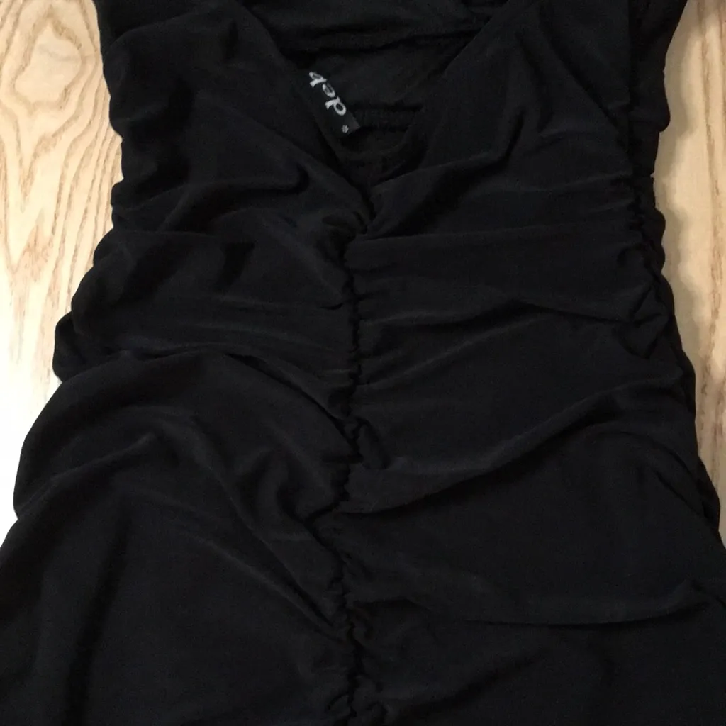 Deb Sexy Ruched Rhinestone Jeweled Dress Lightly Padded Stretch Black Size Small - Image 6