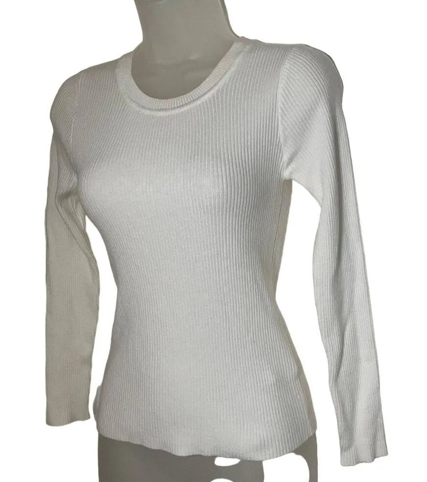 Shein Women's Ribbed Knit Sweater Size S Long Sleeve White - Image 7