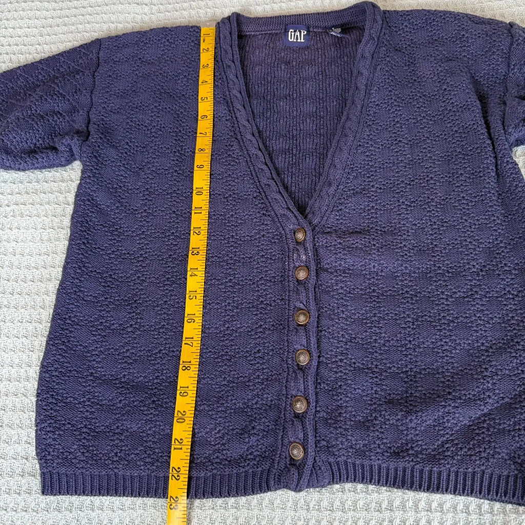 Vintage Gap 100% Cotton Cardigan Sweater Womens Small Navy Blue 80s 90s Chunky - Image 8