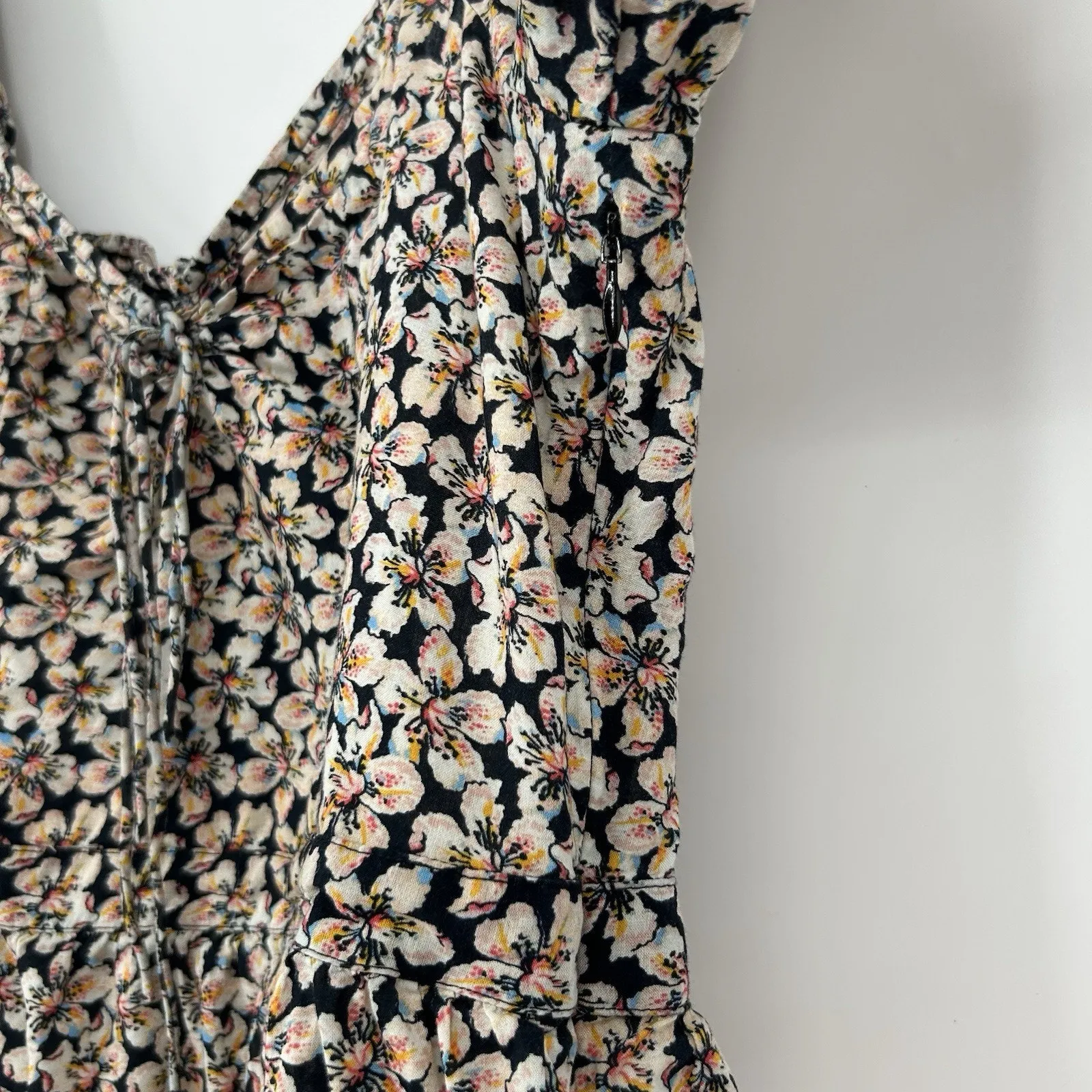 Paige Azul Smocked Ditsy Floral Crop Top Short Puff Sleeves Black Size L - Image 5