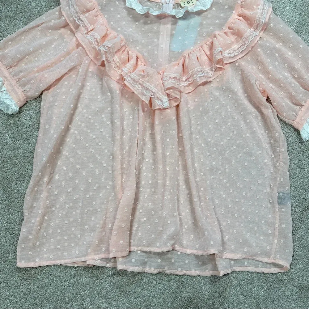 POL Shabby Chic Boho Cottagecore Blouse Ruffle Sheer Fairy Romantic Size L - Image 9