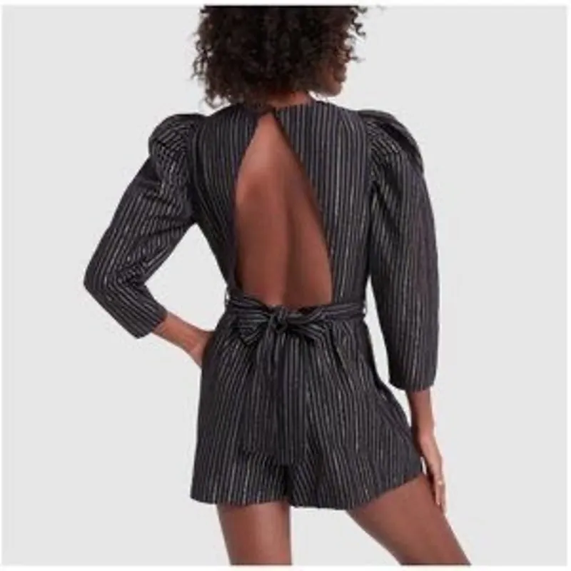 ULLA JOHNSON Vika Playsuit STRIPE LINEN OPEN BACK ROMPER size 4 - Image 2