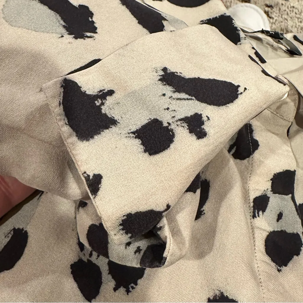 Lafayette 148 Scottie Silk Animal Print Leopard Black Cream White Blue Blouse M Size M - Image 5