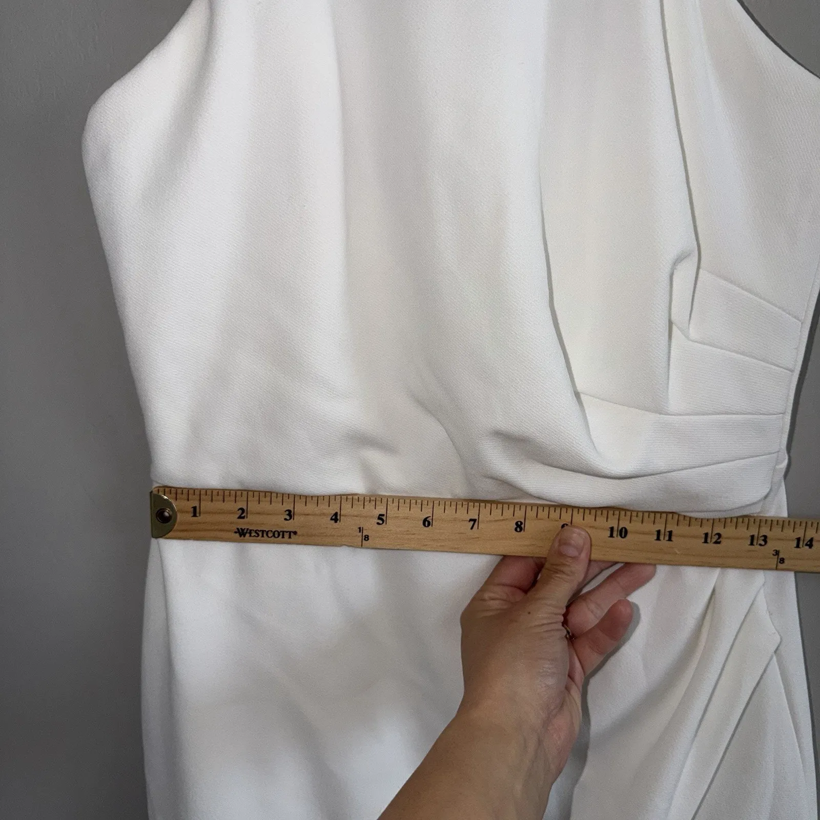 Betsy & Adam Woman’s Sz 6 White Mermaid Dress Silver Beaded Straps Cinched Waist - Image 9