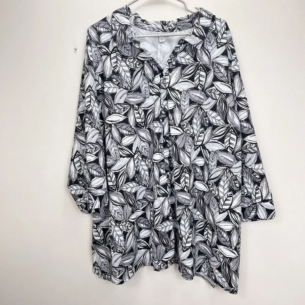 Catherines Black White Button Front 3/4 Tab Sleeve‎ Timeless Blouse Size 4X - Image 4