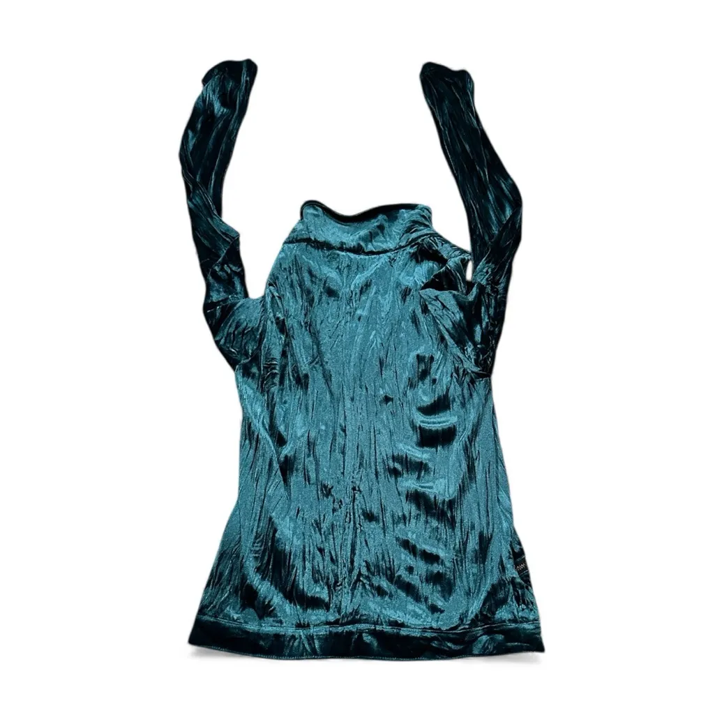 Mudd Shimmering Teal Moto Y2K Bomber Jacket Size XS - Image 6