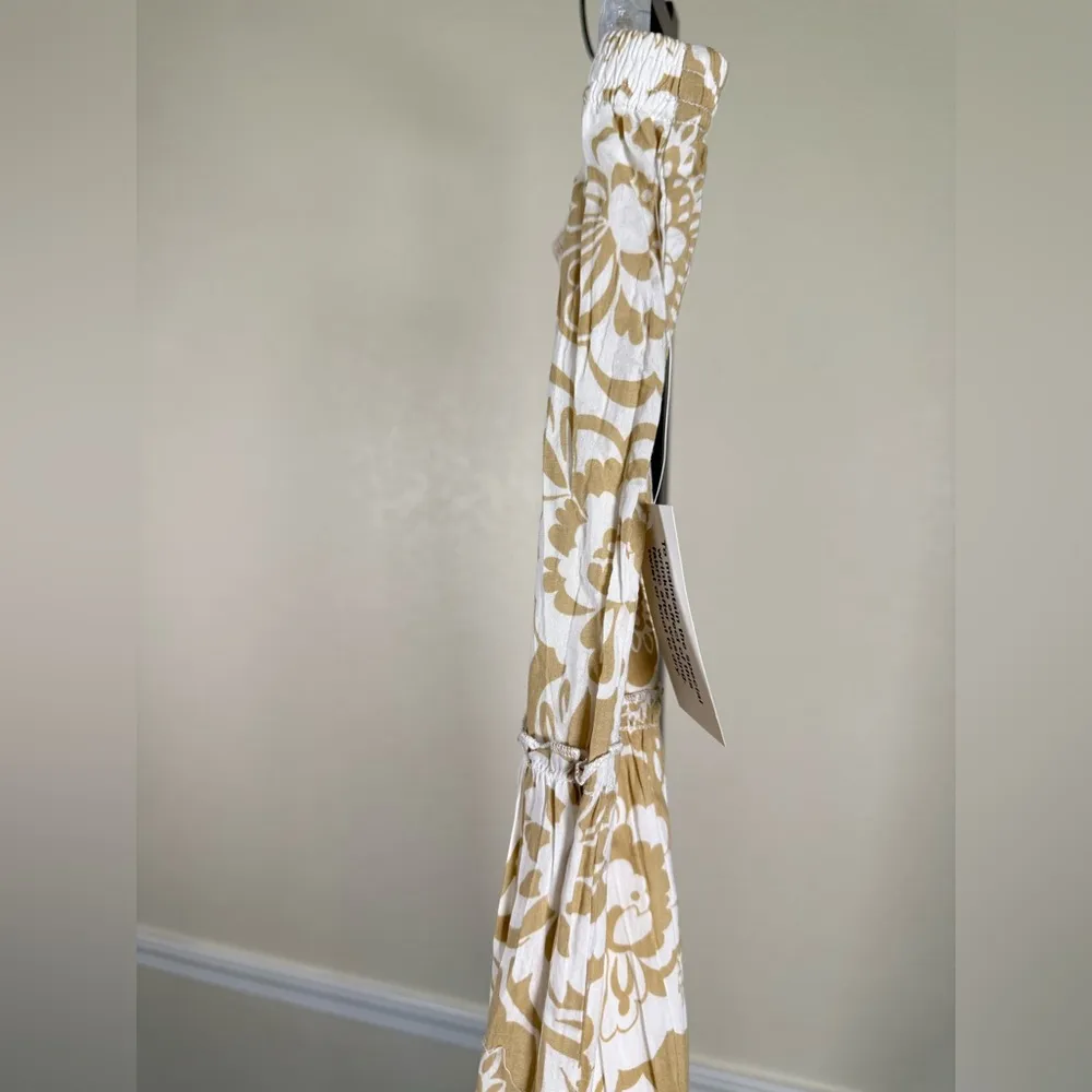 Neutral Floral Crinkle Skirt Large Cotton Tiered Lightweight Boho Midi Skirt New - Image 7