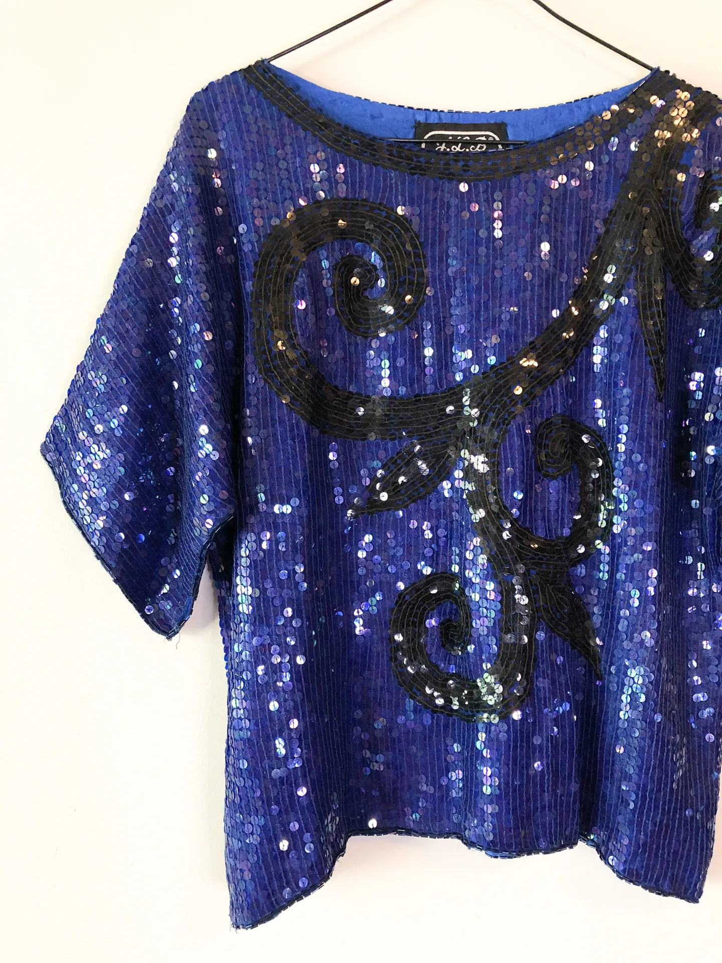 Vintage Blue Beaded Sequin Top Size M - Image 8