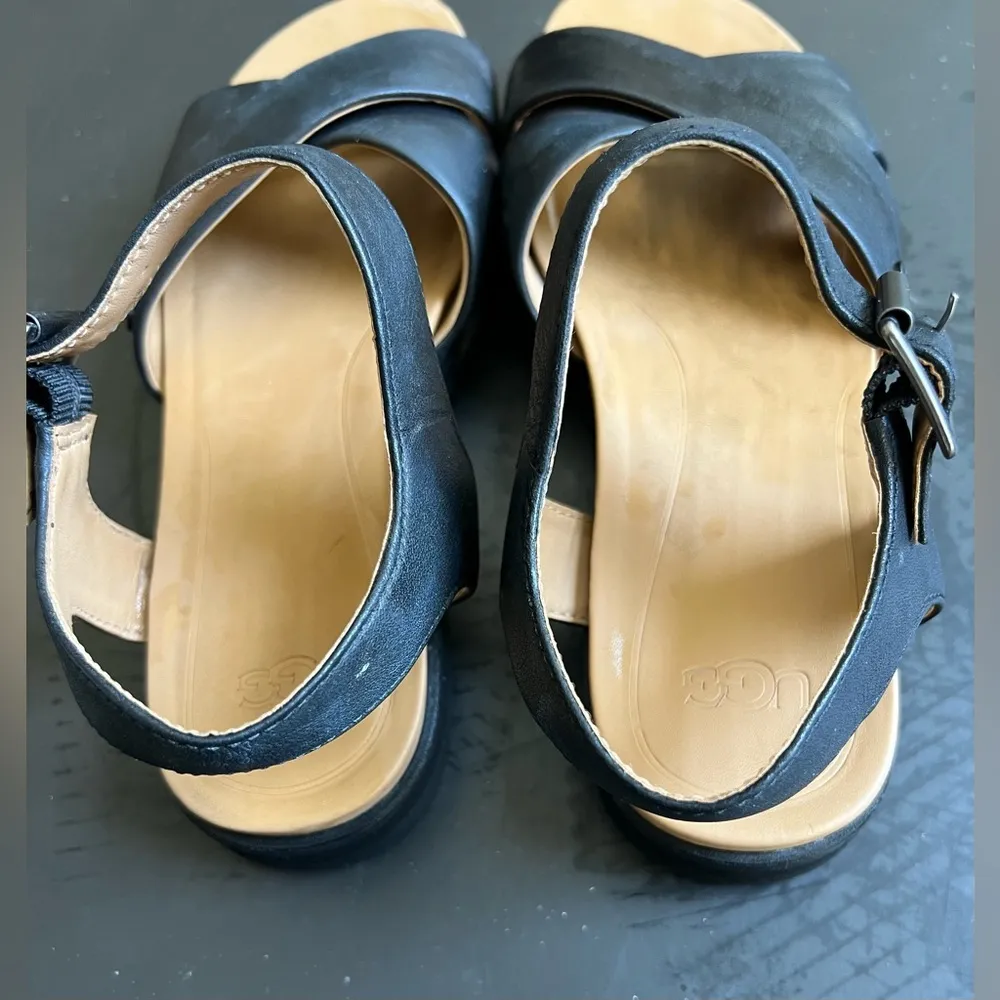 UGG - Black Crossed Leather Straps Sandals - Women's Sz 6 - Image 4