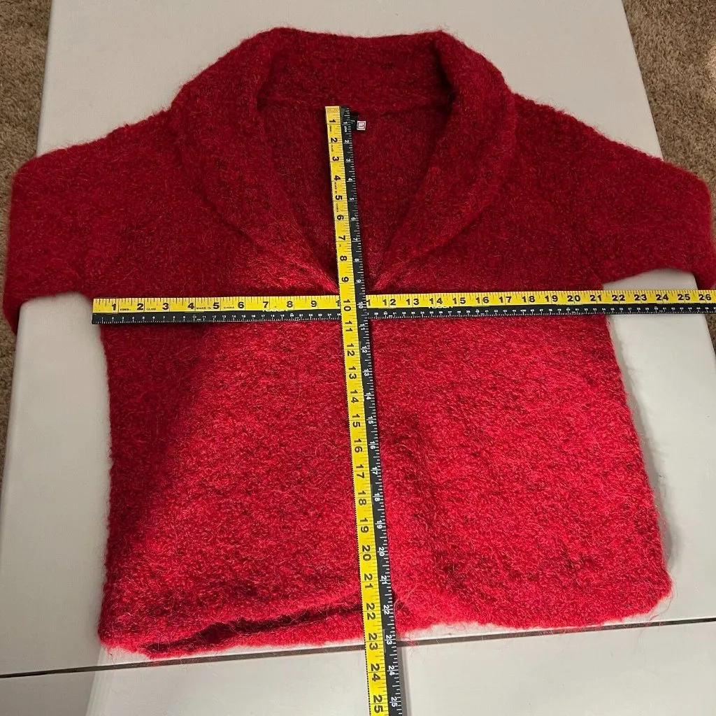 TEY ART Cardigan Sweater‎ Womens Large Red One Button Collar Alpaca Wool Peru L - Image 2