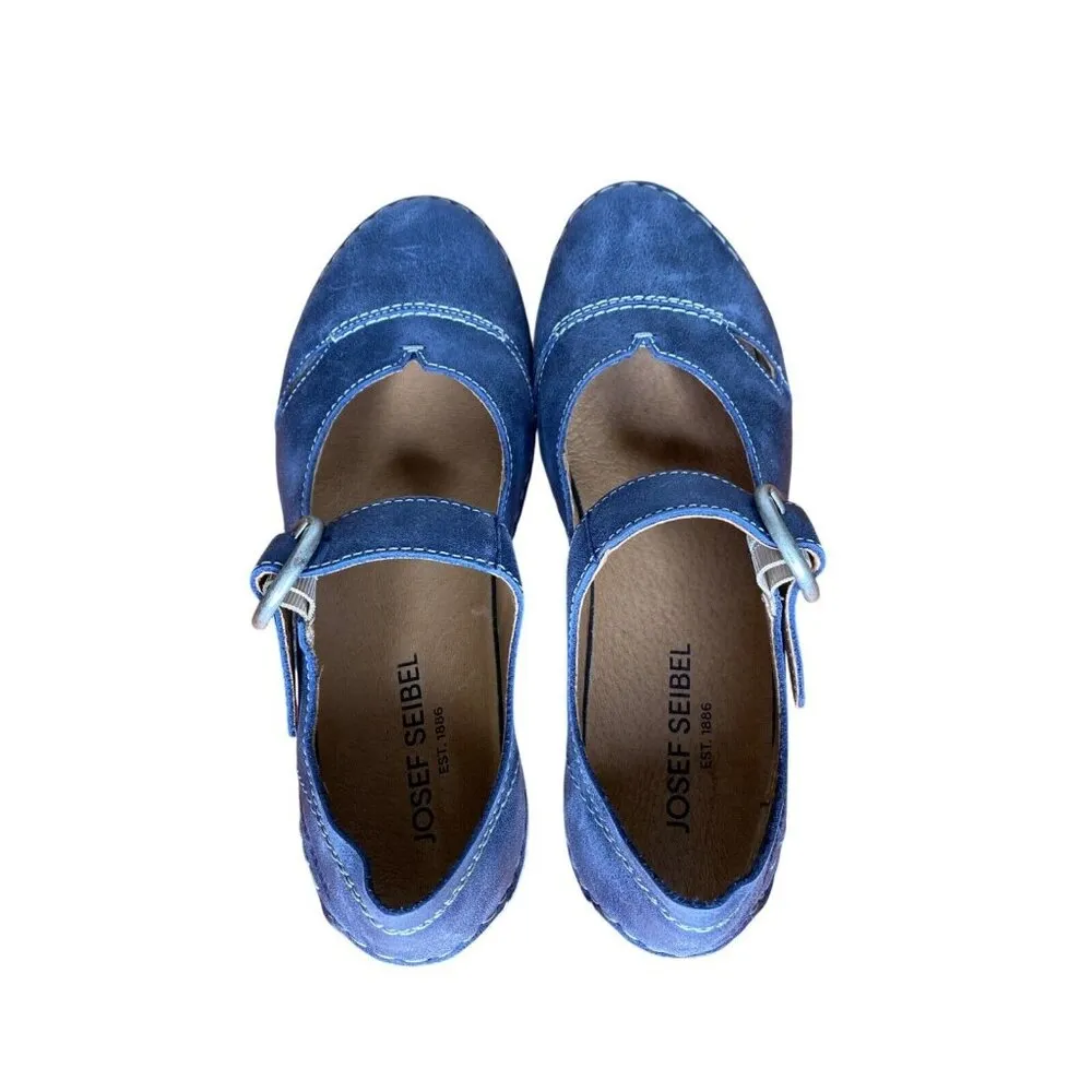Josef Seibel Fergey 80 Mary Jane Leather Shoes W Buckle Strap Blue EU 37 / US 6 - Image 7