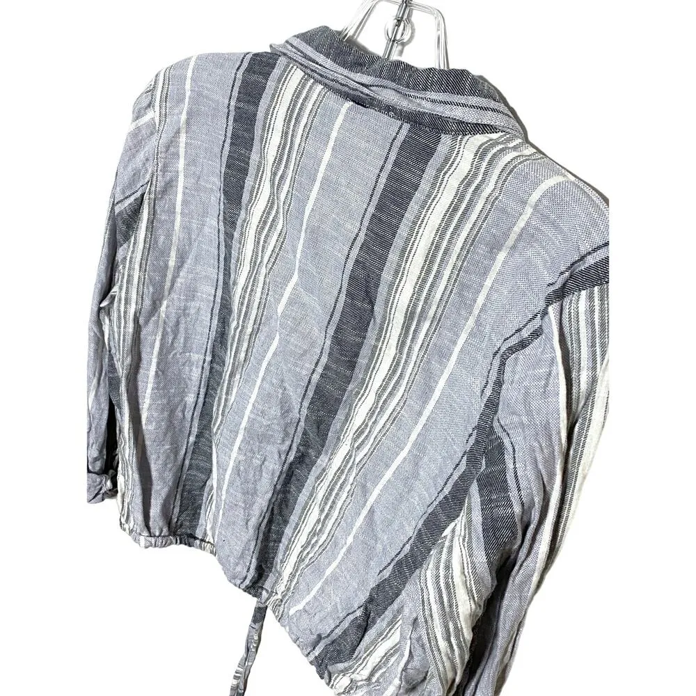 Charlotte Russe Crop Top Button Blouse Striped Roll Tab Long Sleeve Womens M - Image 7