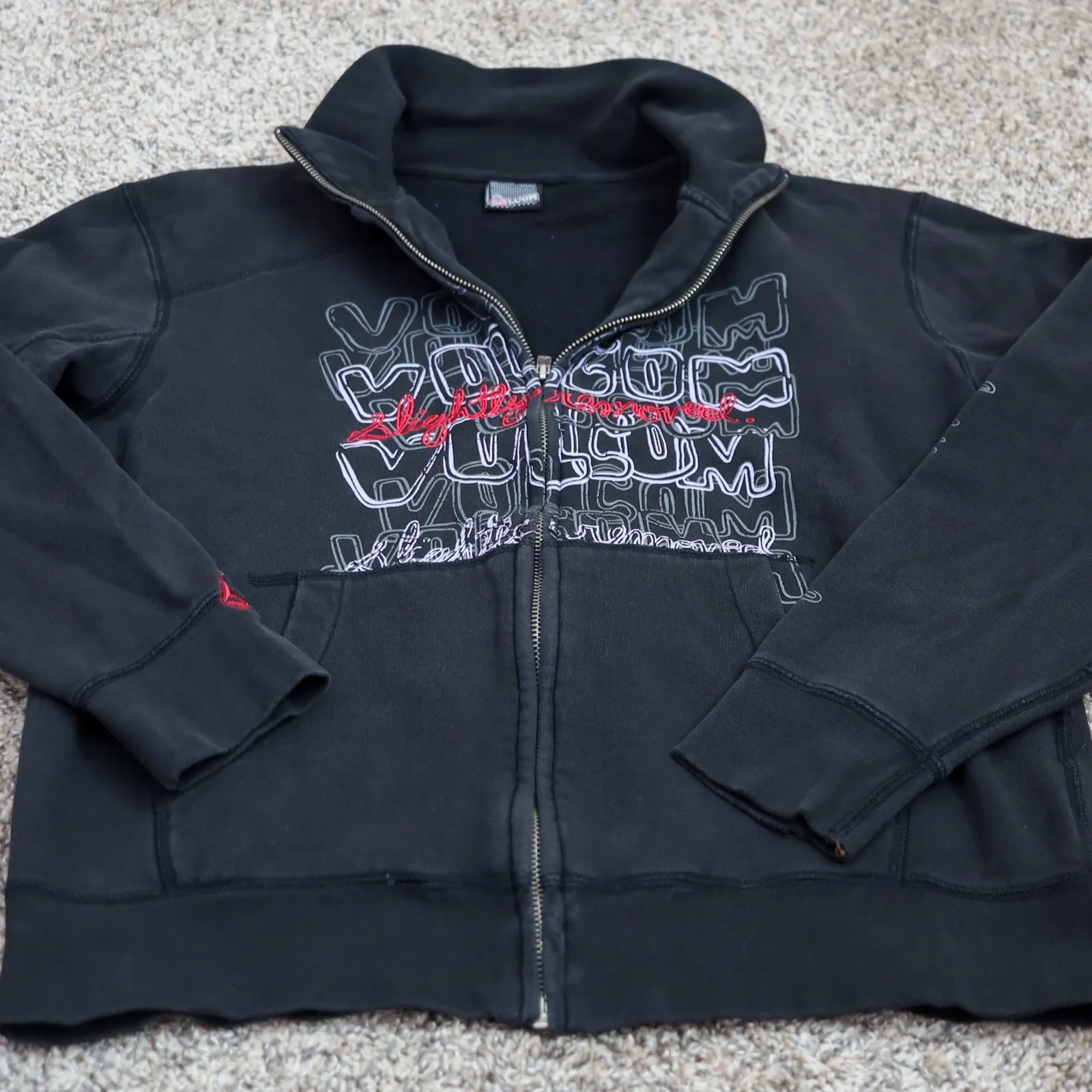 Vintage Volcom Full Zip Jacket "Slightly Removed" Black Graphic Womens S Y2K‎ - Image 5