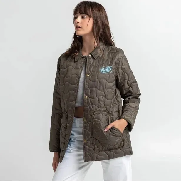 Santa Cruz Quilted Snap Front Jacket Oval Line Dot Army Green Size XS - Image 8