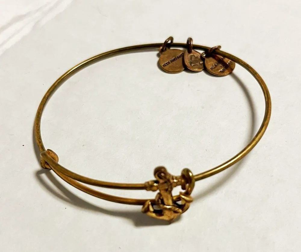 Alex and Ani Anchor Bangle Adjustable in Gold Color GUC - Image 2