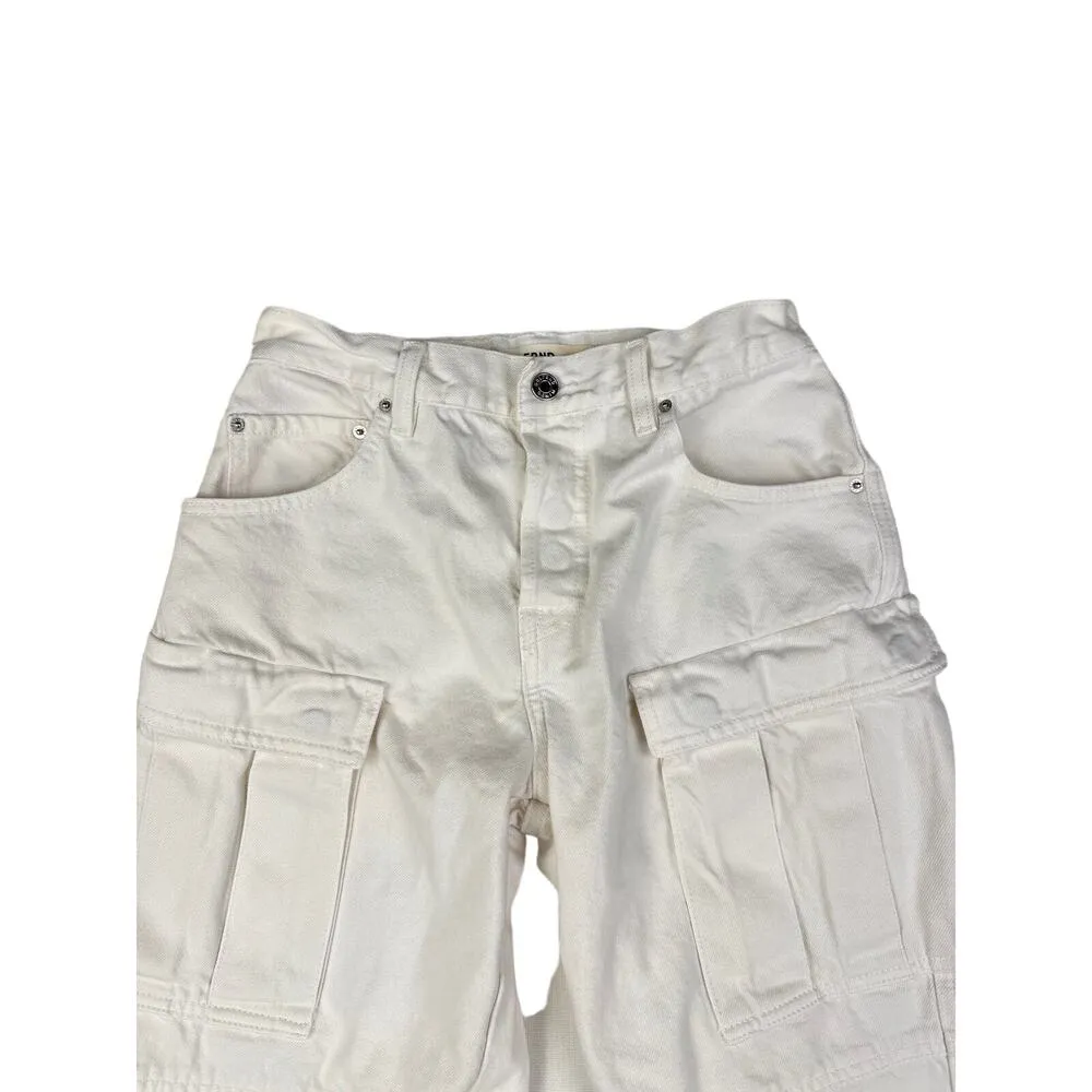 GRLFRND - The Lex High Rise Wide Leg Cargo Jeans in White - Image 2