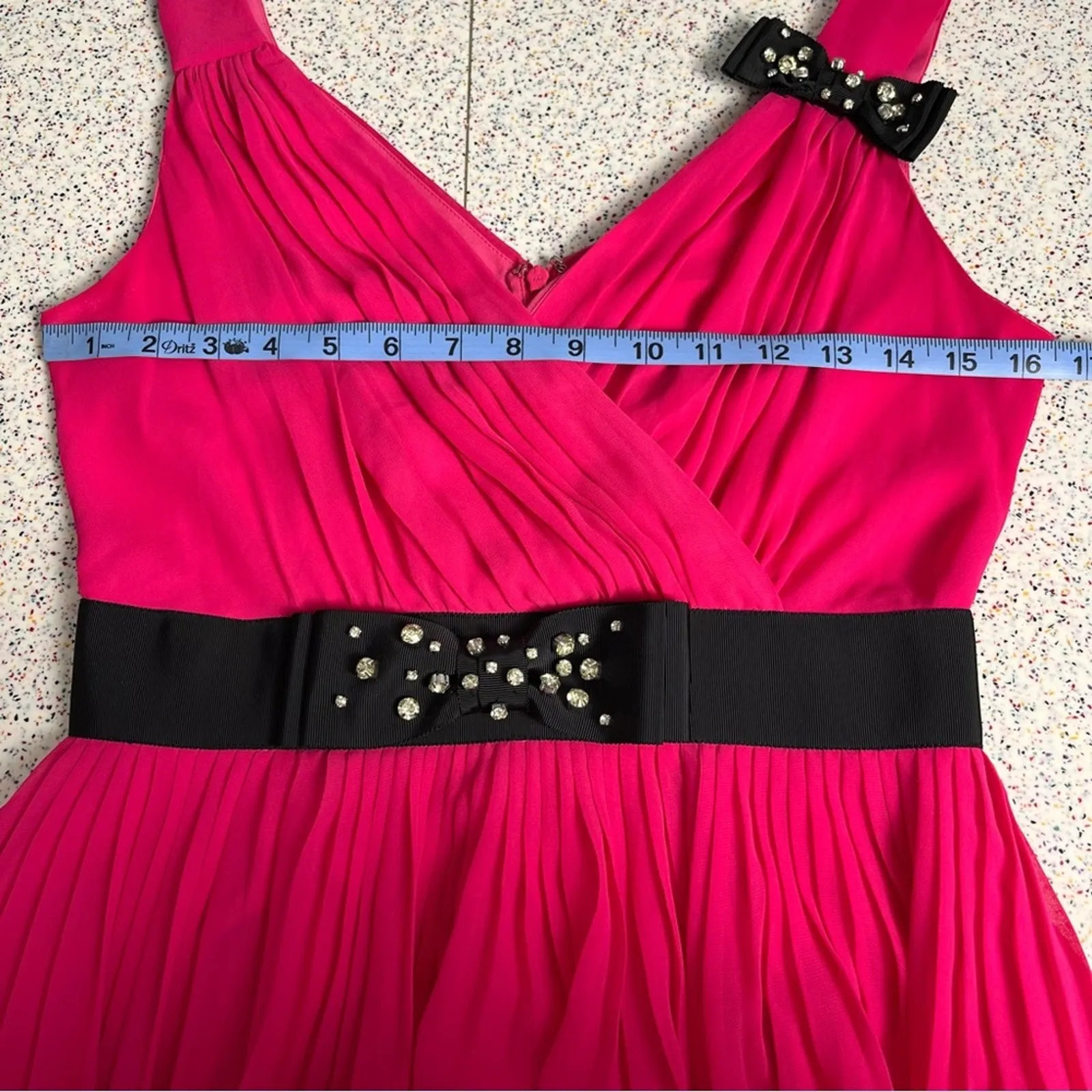 Kate Spade Chiffon Embellished Bow Midi Dress V Neck Hot Pink Women’s Size 2 - Image 10