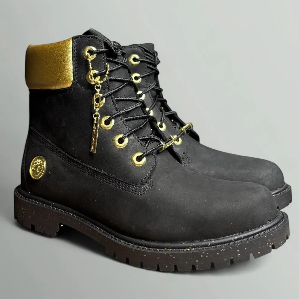 Timberland 6” Heritage Waterproof Nubuck Cupsole Boots in Black/Gold - Image 2