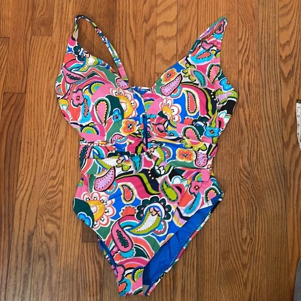 Bleu‎ by Rod Beattie Keyhole Ruched Side Swimsuit Plus Size 20W NWT - Image 2