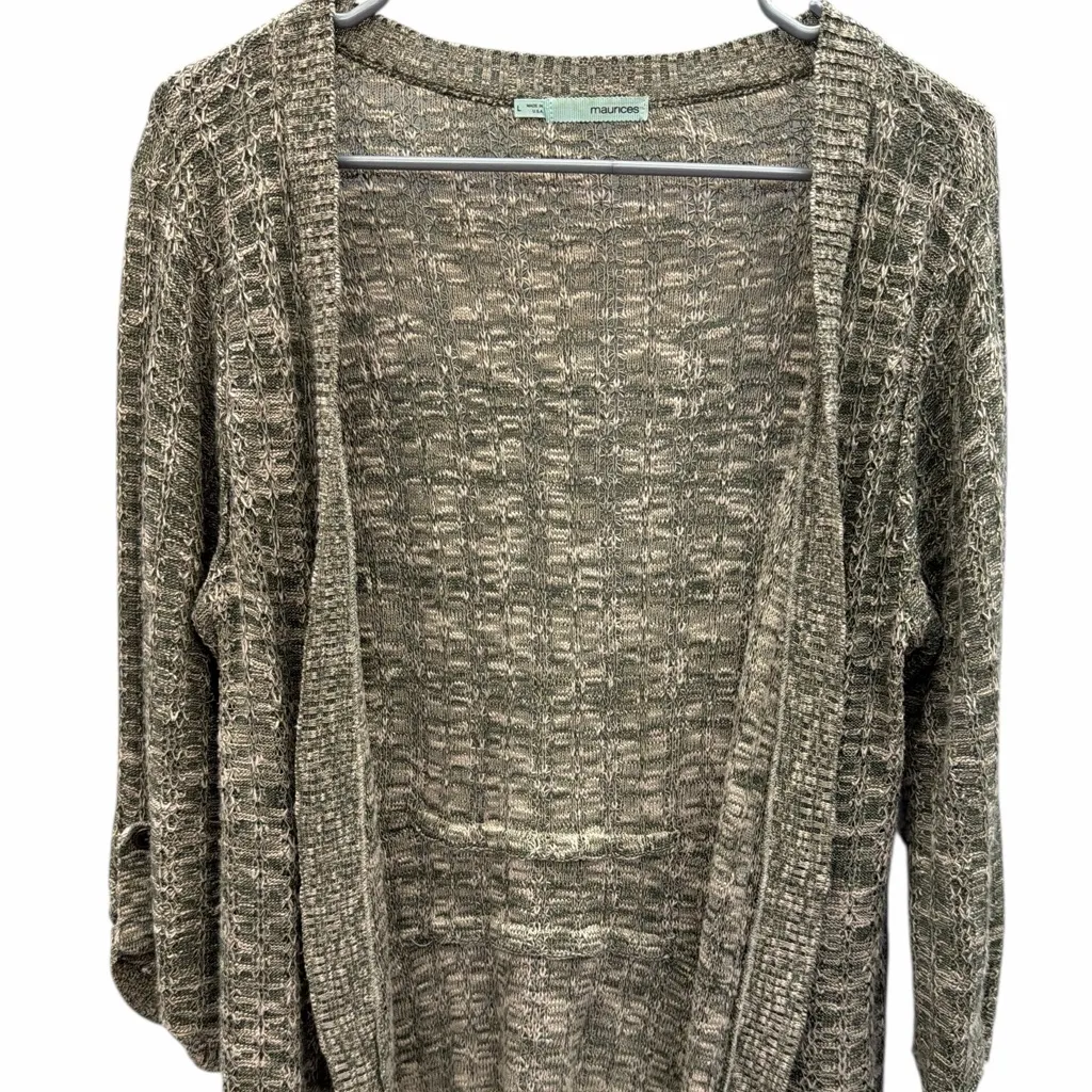Maurices Open Front Textured Knit Cardigan Womens Large Olive Cream - Image 5