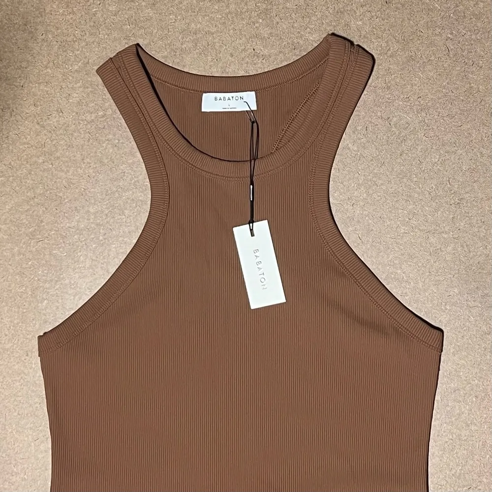 Aritzia Babaton Sculpt Ribbed Racerback Mini Dress in Brown, Size L - Image 6