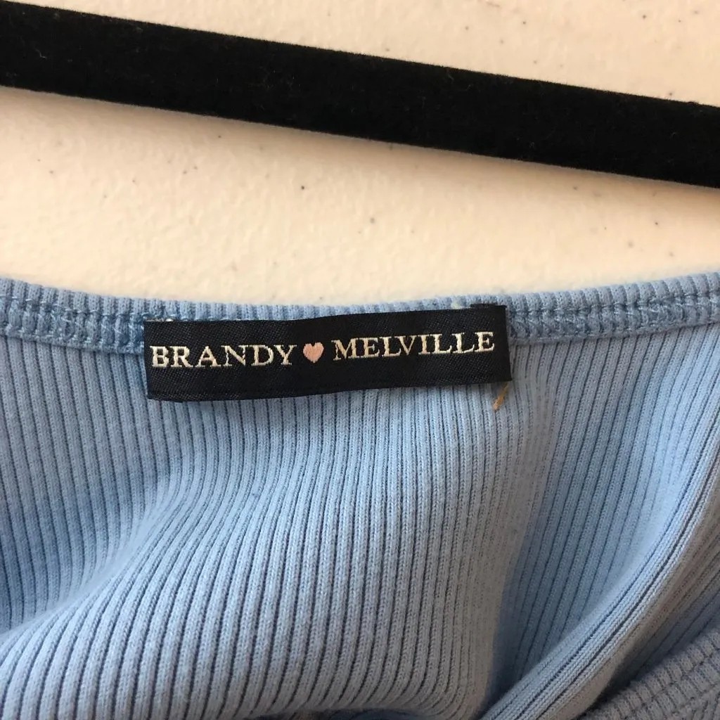 Brandy Melville Blue Ribbed Spaghetti Strap Crop Top Nylon Blend One Size Italy - Image 3