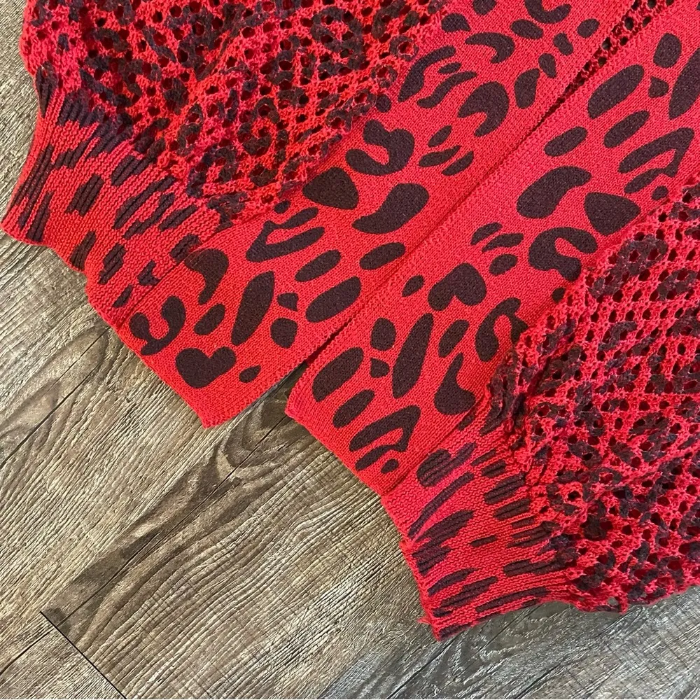 Ashley Stewart Sweater Women Plus Size 22
Red Animal Print Knit long Cardigan - Image 6