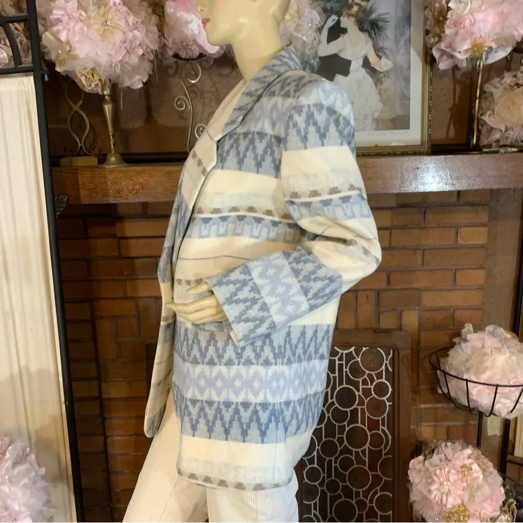 BRAETAN VINTAGE 1990'S CREAM, BLUE & BROWN SOUTHWEST PRINT WOOL BLEND BLAZER (M) Size M - Image 5