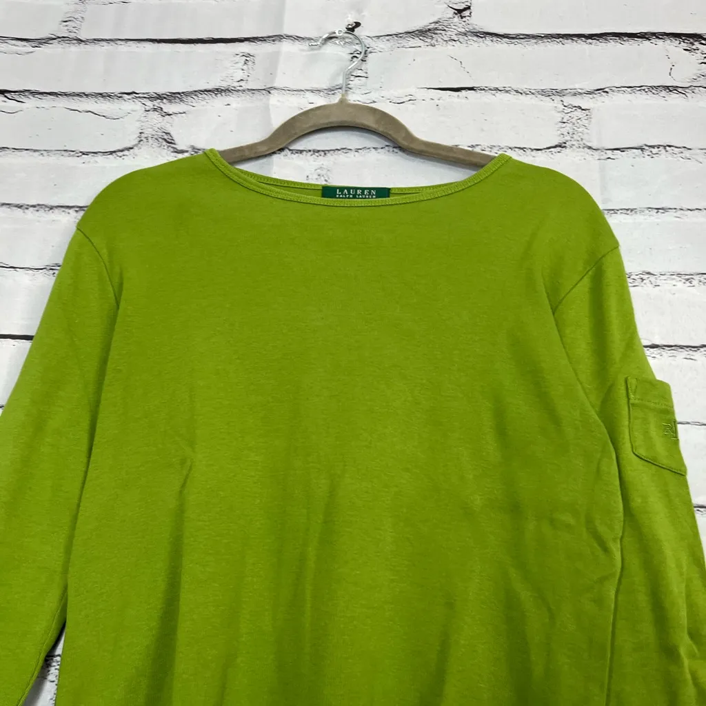 Vintage Lauren Ralph Lauren Lime Long Sleeve Top w/ Sleeve Pocket Y2K Preppy S Green - Image 6