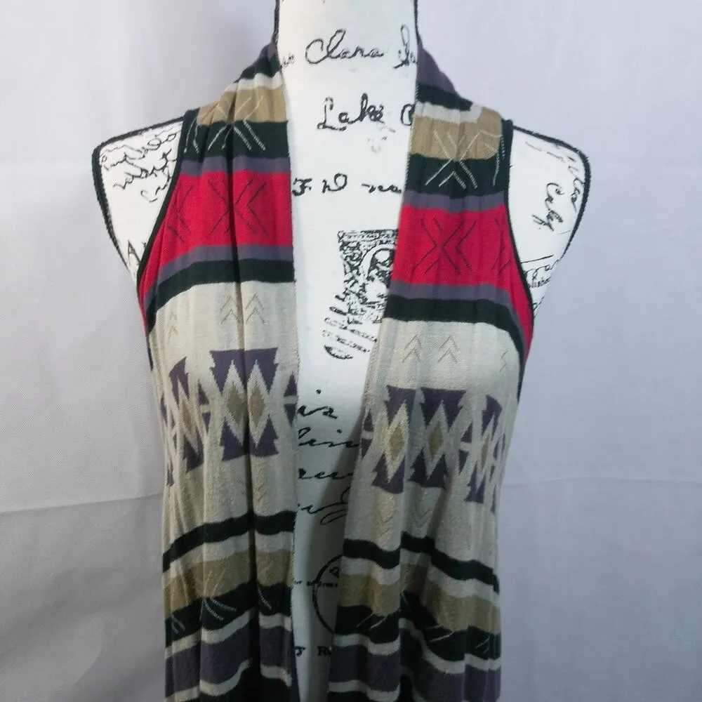 Como Vintage Open Front Longline Tribal Print Coverup Vest Cardigan M - Image 5