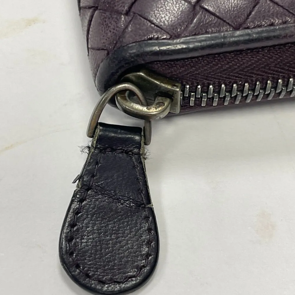 BOTTEGA VENETA Intrecciato Lambskin Leather Zip Wallet - Purple - Preowned - Image 10