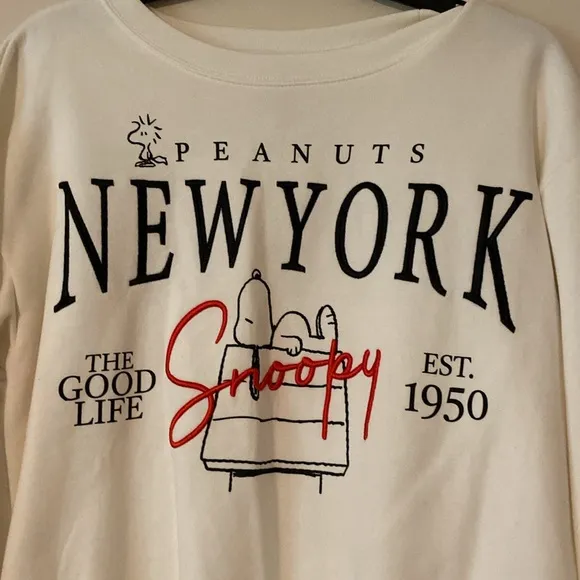 Peanuts New York Snoopy the good life Woodstock embroidered sweatshirt large - Image 2