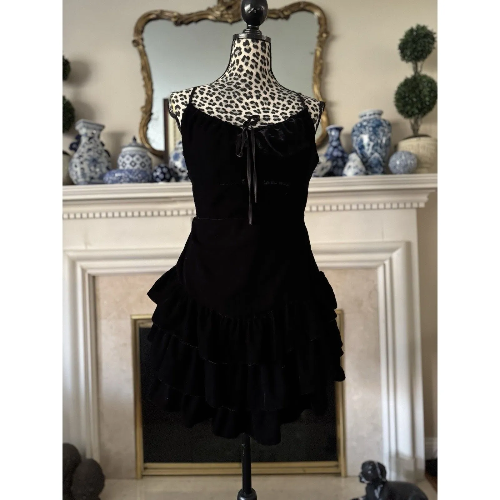 Forever 21 Dress Stretch Velvet Mini Coquette XL Black Goth Fairy Whimsigoth - Image 2