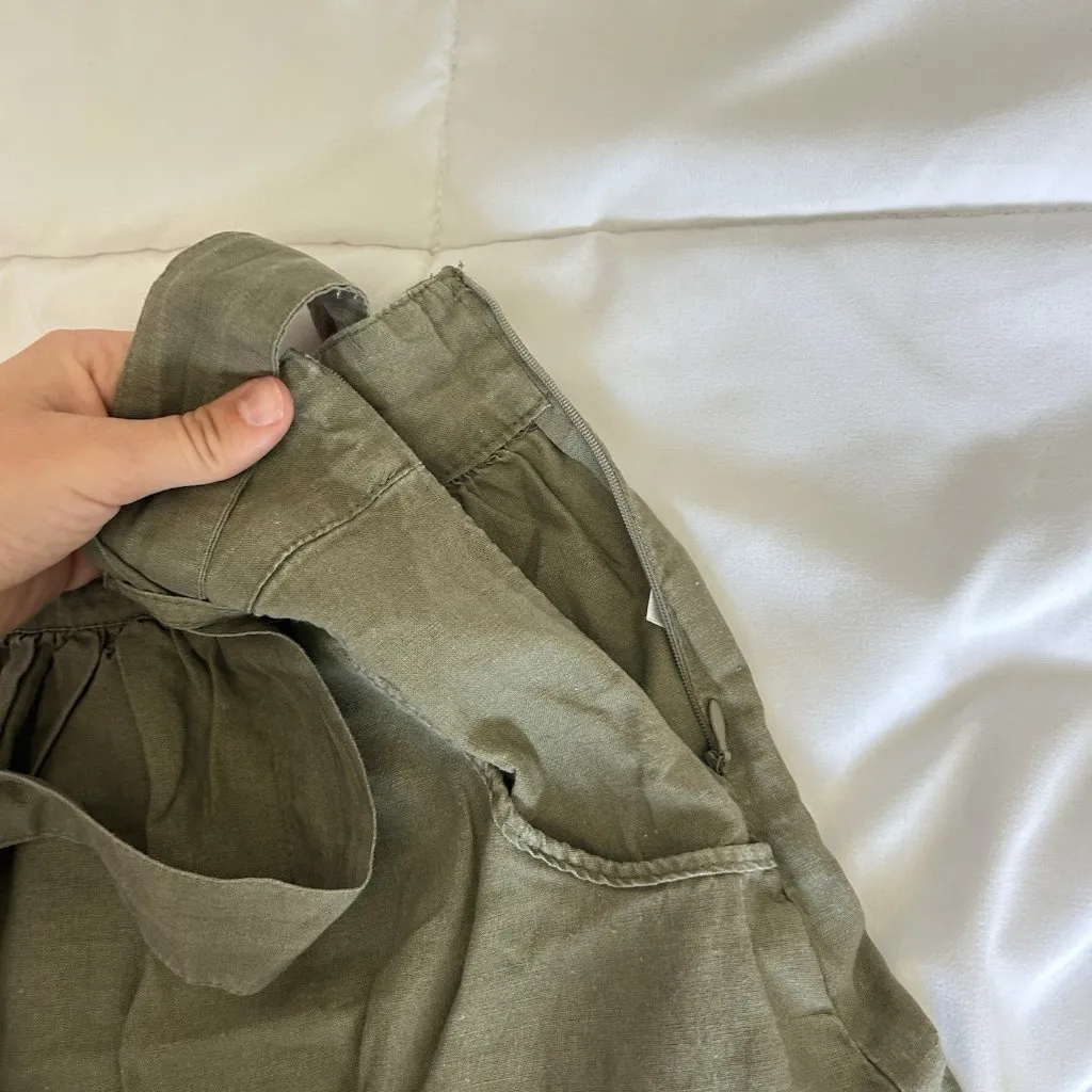 Womens Size Small Army Green Tie Pockets Side Zip Linen Blend Mini Skirt - Image 4
