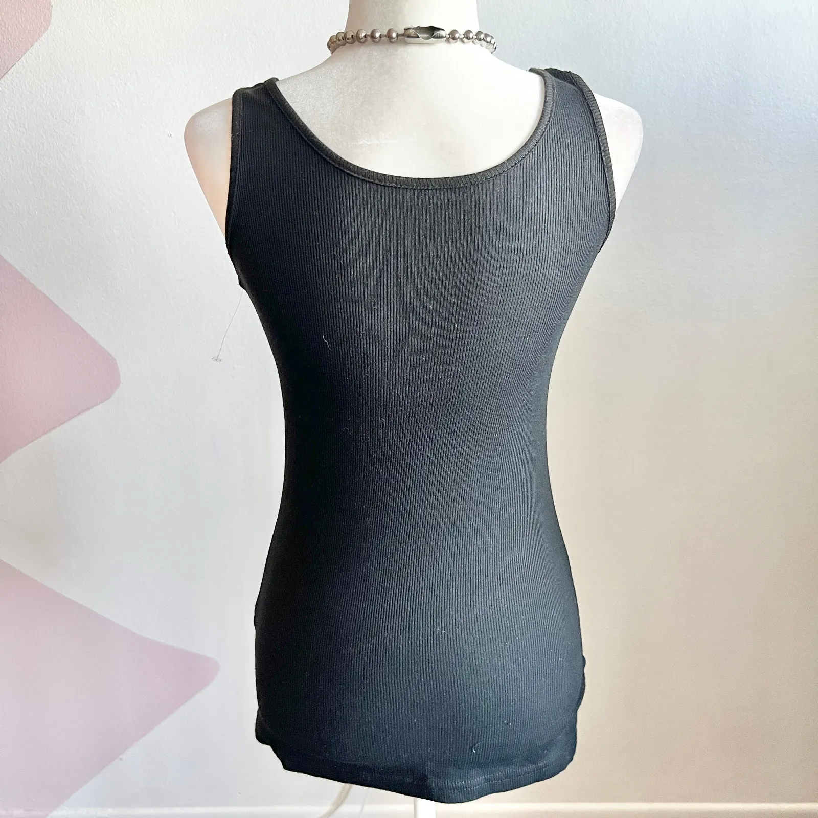 Black 3D‎ Flower Tank Top Size Small Y2K Retro Indie Sleaze 2000s Grunge - Image 3