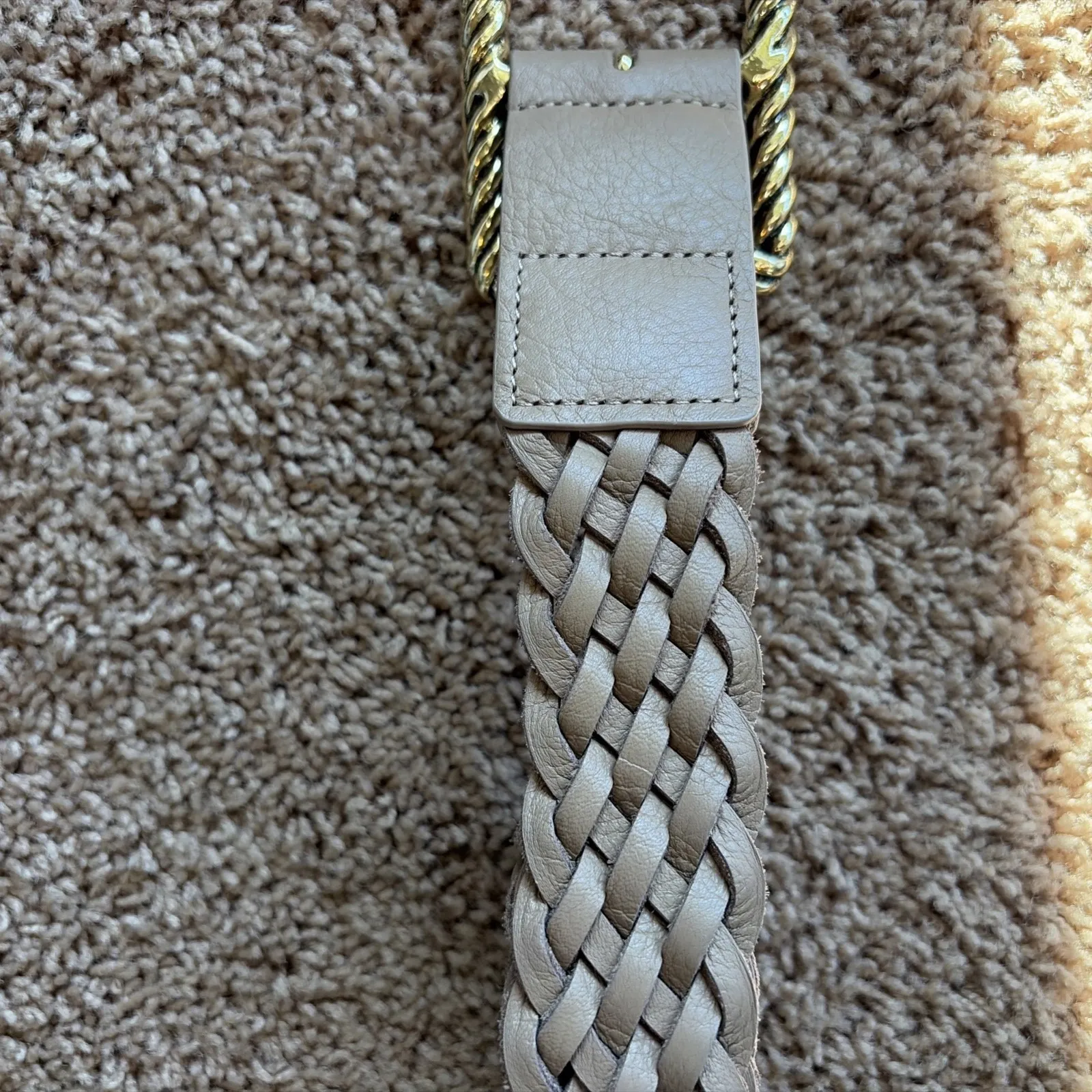 B-LOW THE BELT Taupe/Gold Tone JANELLE Braided Leather Belt Womens Accessory S/M - Image 5