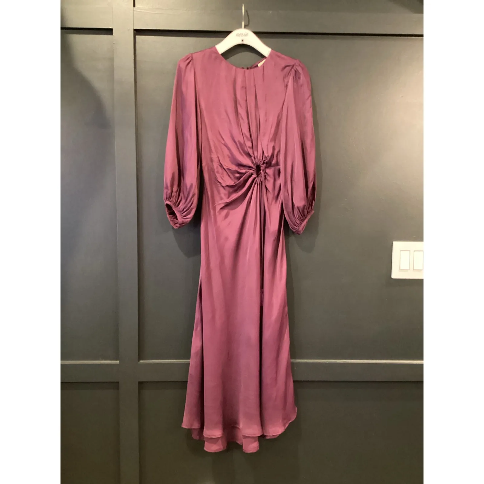 Farm Rio Purple Cutout 3/4 puff sleeve midi Dress XS - Image 3