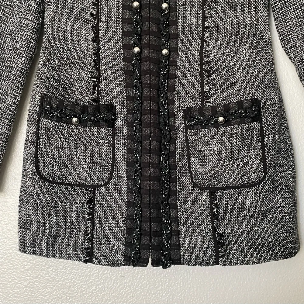 WHBM | Long Tweed Embellished Trophy Blazer Jacket Size 00 - Image 3