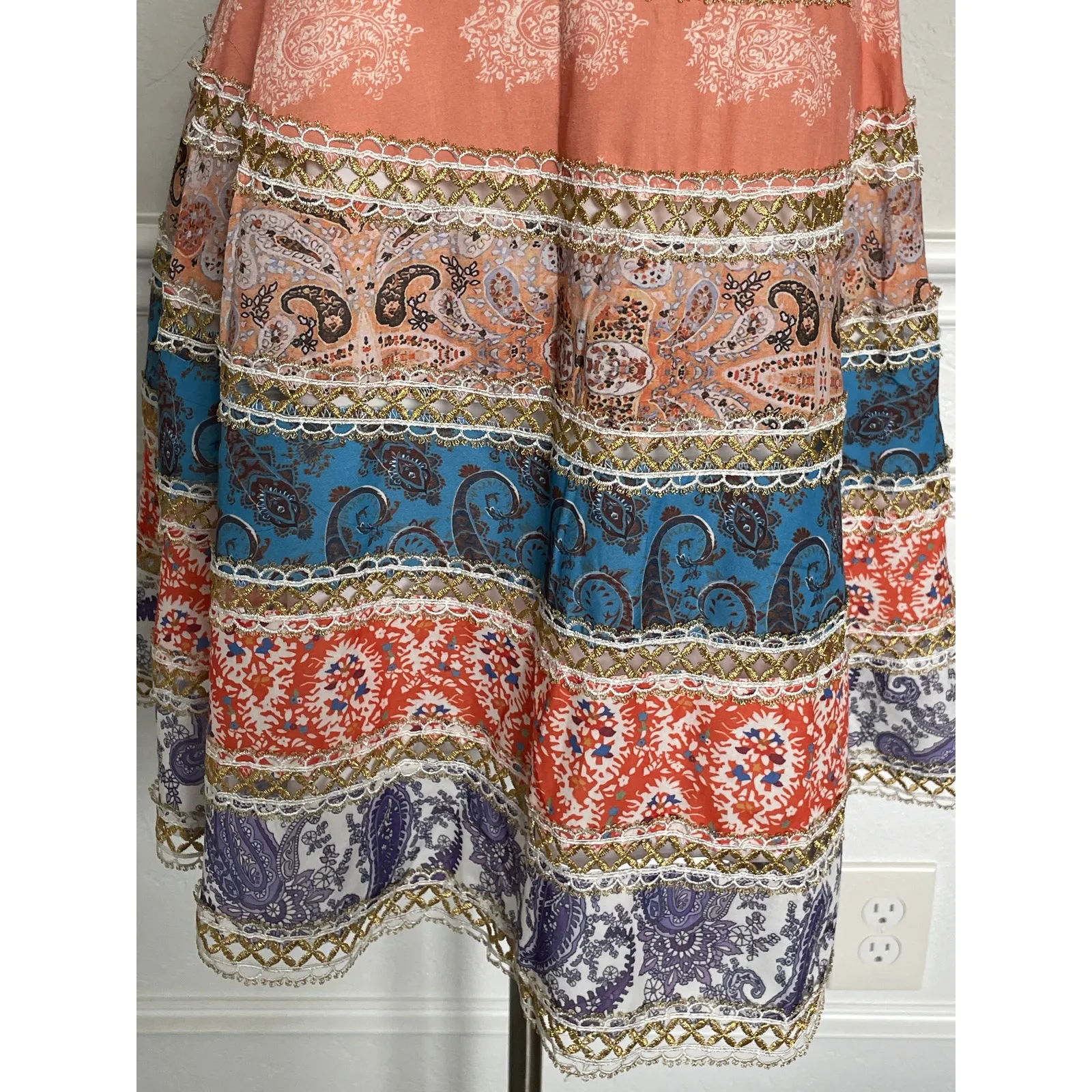 Beulah Mini Dress Striped Paisley Patchwork Small - Image 4