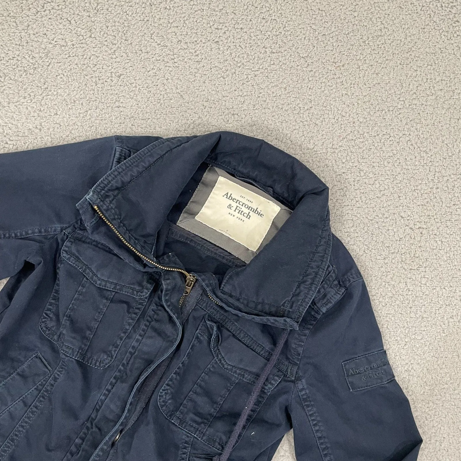 Abercrombie & Fitch Utility Jacket Women S Navy Field Cropped Y2K Full Zip - Image 2