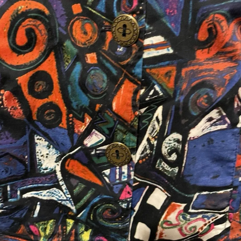 Chicos Jacket Womens Medium 1 Colorful Abstract Button Up Wearable Artsy Boho - Image 4